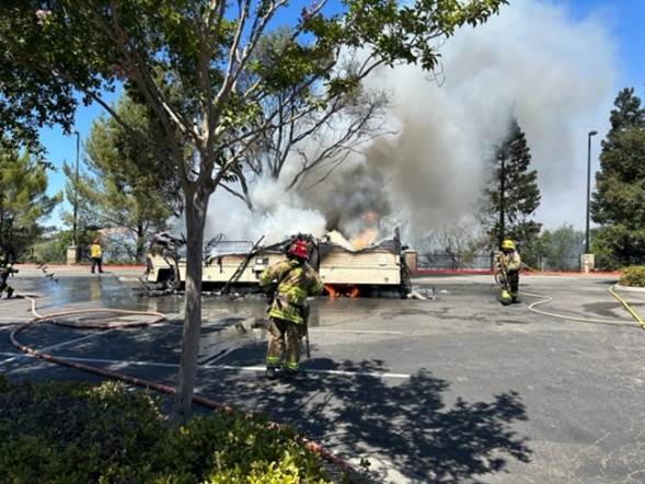 Motor home catches fire on riverbed