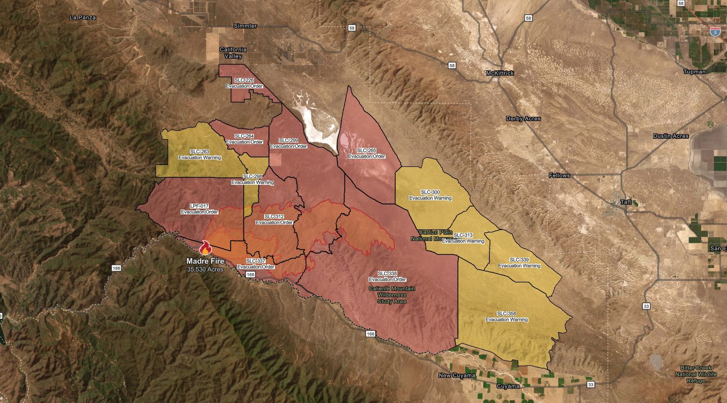 Madre Fire burns over 35 000 acres - 2025 Madre Fire Map