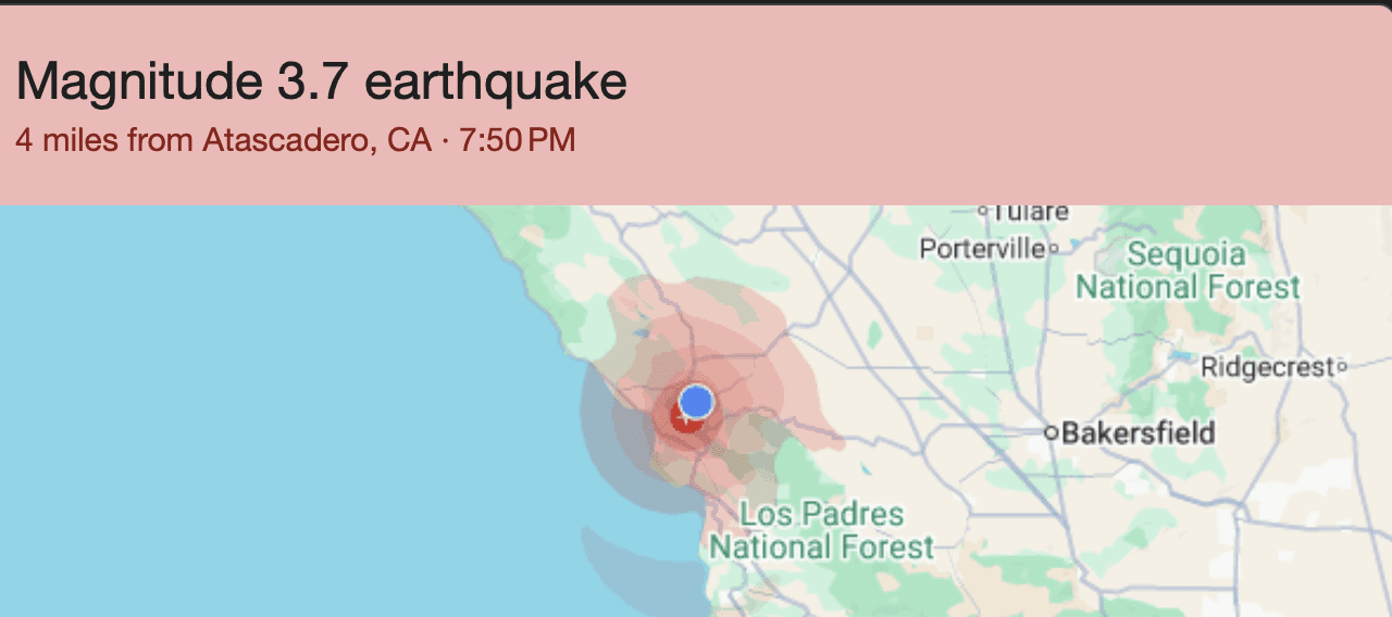 3.7-Magnitude Earthquake Strikes Near Atascadero