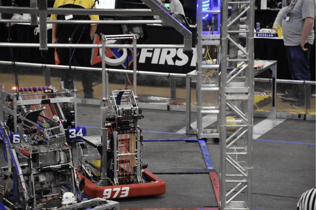 Our 2020 robot Blackout during a match at the LA North Regional