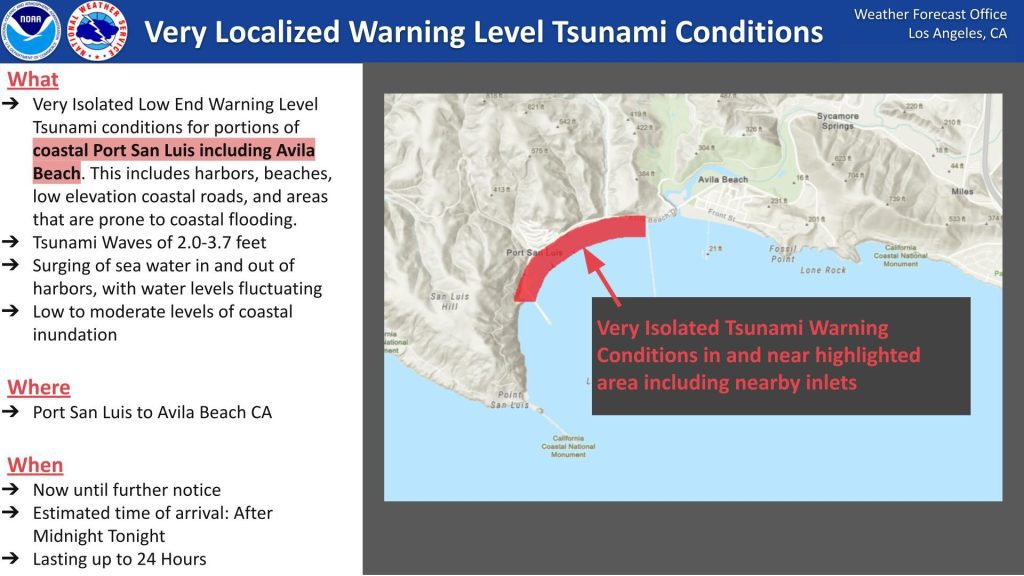 Tsunami Watch Upgraded to Tsunami Advisory for California Coast Port San Luis